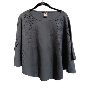 Alberto Makali Dark Gray Laser-Cut Poncho Wing Sleeve Faux Suede Top